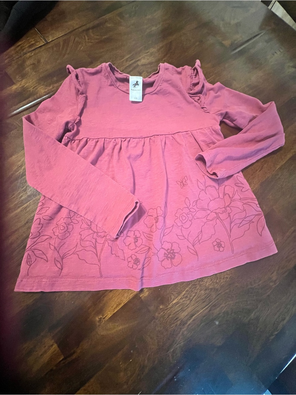 Girls' Pink Floral Long-Sleeve Ruffle Top